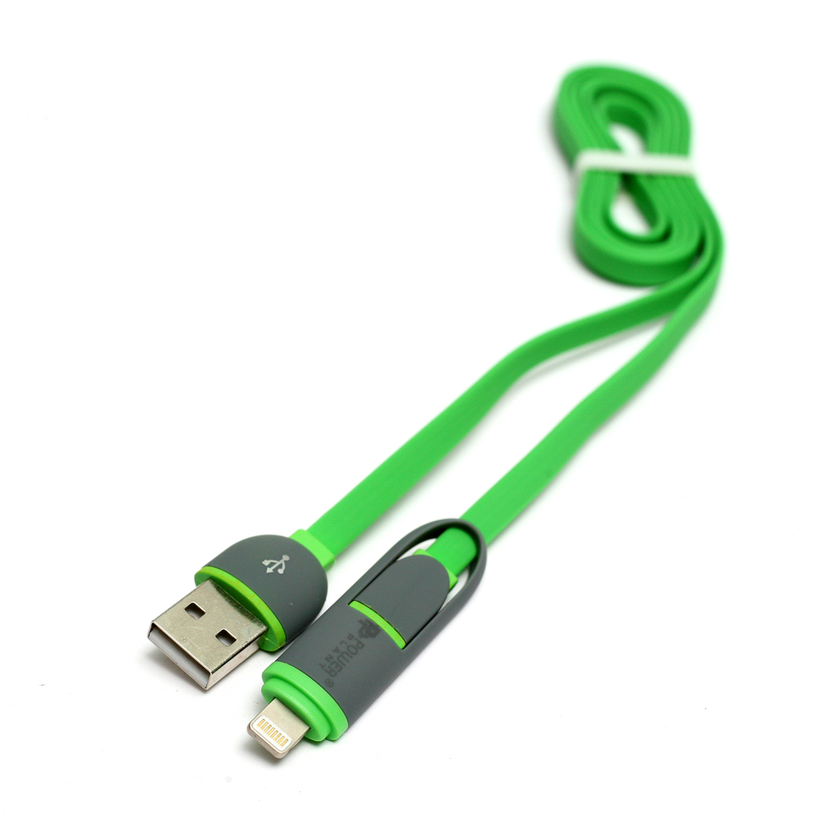 картинка Kабель PowerPlant Quick Charge 2A 2-в-1 flat USB 2.0 AM – Lightning/Micro 1м green от магазина itmag.kz