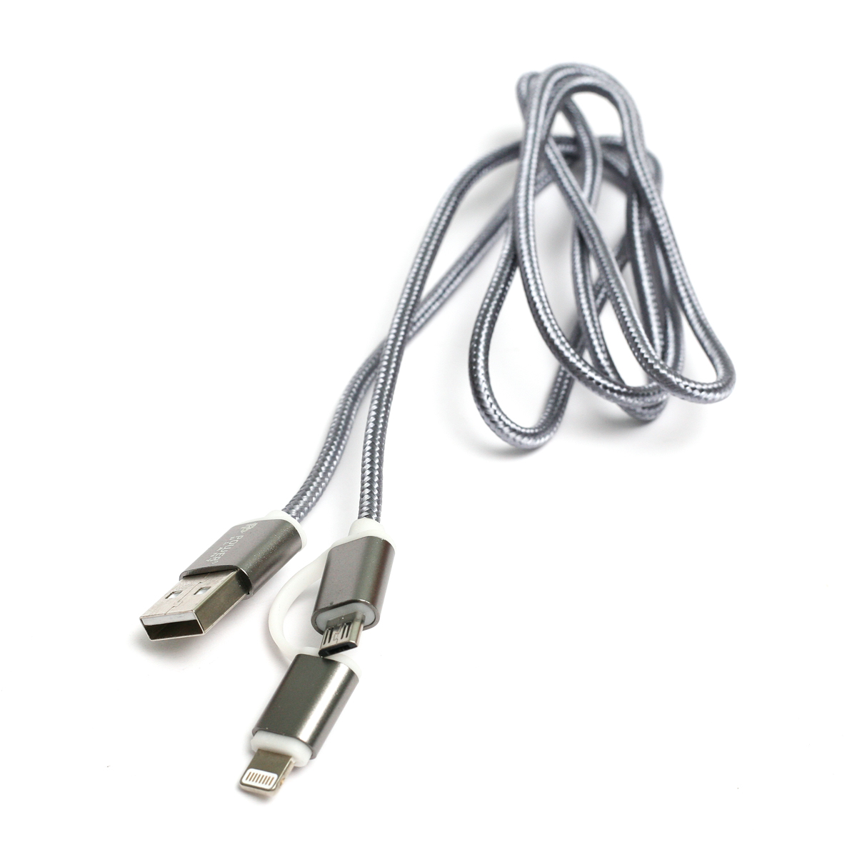 картинка Kабель PowerPlant Quick Charge 2A 2-в-1 cotton USB 2.0 AM – Lightning/Micro 1м grey от магазина itmag.kz