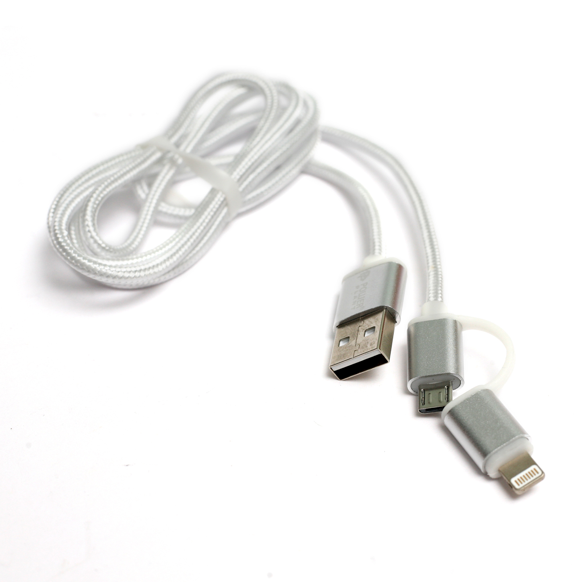 картинка Kабель PowerPlant Quick Charge 2A 2-в-1 cotton USB 2.0 AM – Lightning/Micro 1м silver от магазина itmag.kz