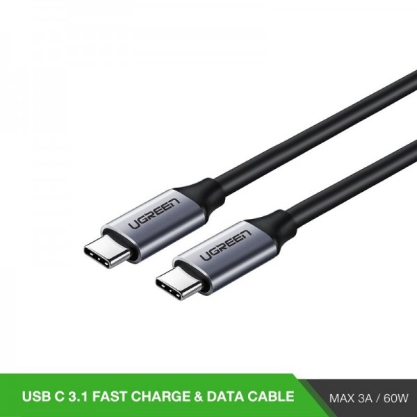 картинка Кабель UGREEN US161 USB 3.1 Type C Male to Type C Male Cable Nickel Plating Aluminum Shell 1.5m (Gray) от магазина itmag.kz