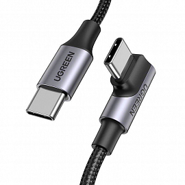 картинка Кабель UGREEN US334 USB-C 2.0 to Angled USB-C M/M Cable Aluminium Shell with Braided 1m (Black) от магазина itmag.kz
