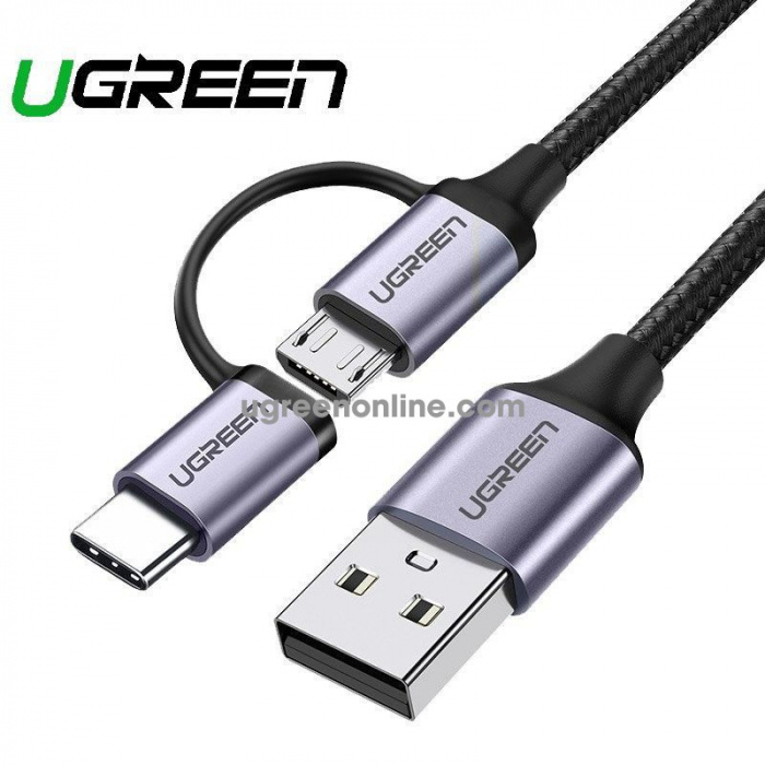 картинка Кабель UGREEN US177 USB-A to Micro USB + USB Type-C Cable 1m (Black) от магазина itmag.kz