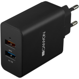 картинка CANYON H-07 Universal 2xUSB AC charger (in wall) with over-voltage protection(1 USB with Quick Charger QC3.0), Input 100V-240V, Output USB/5V-2.4A+QC3.0/5V-2.4A&9V-2A&12V-1.5A, with Smart IC, Black rubber coating+QC3.0 port in blue/other port in orange, 9 от магазина itmag.kz