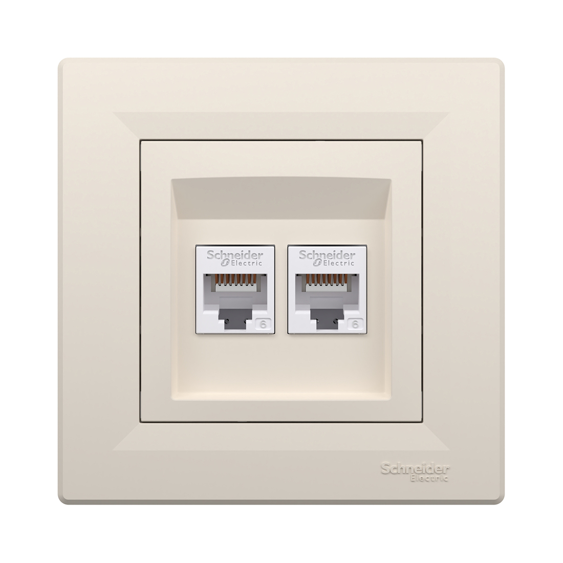 Розетка двойная компьютерная SE EPH4800123 Asfora RJ45 кат. 6 в сборе кремовый (EPH4800123) фото