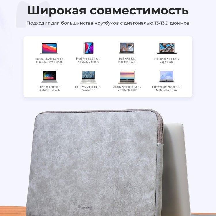 Чехол для ноутбука UGREEN LP187 Laptop Sleeve Case 13''-13.9'', Gray, (60985) фото