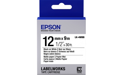 картинка Лента Epson LK4WBB Matte Pap Blk/Wht 12/9, 12mm, 9m, C53S654023 от магазина itmag.kz