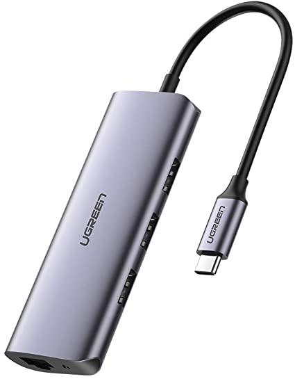картинка Разветвитель портов UGREEN CM252 USB-C To 3*USB 3.0 A HUB+ Gigabit Converter Gray от магазина itmag.kz