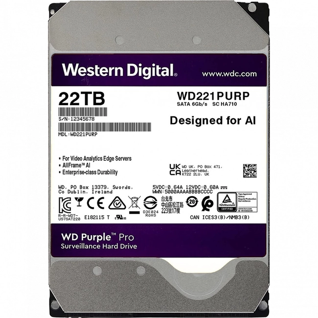картинка Жесткий диск HDD 22 Tb SATA 6Gb/s Western Purple Pro WD221PURP от магазина itmag.kz