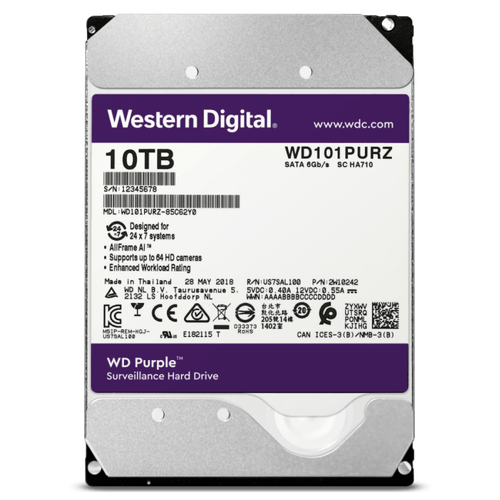 картинка Жесткий диск для видеонаблюдения HDD 10Tb Western Digital Purple Surveillance SATA 6Gb/s 256Mb 3,5" 7200rpm WD102PURZ от магазина itmag.kz