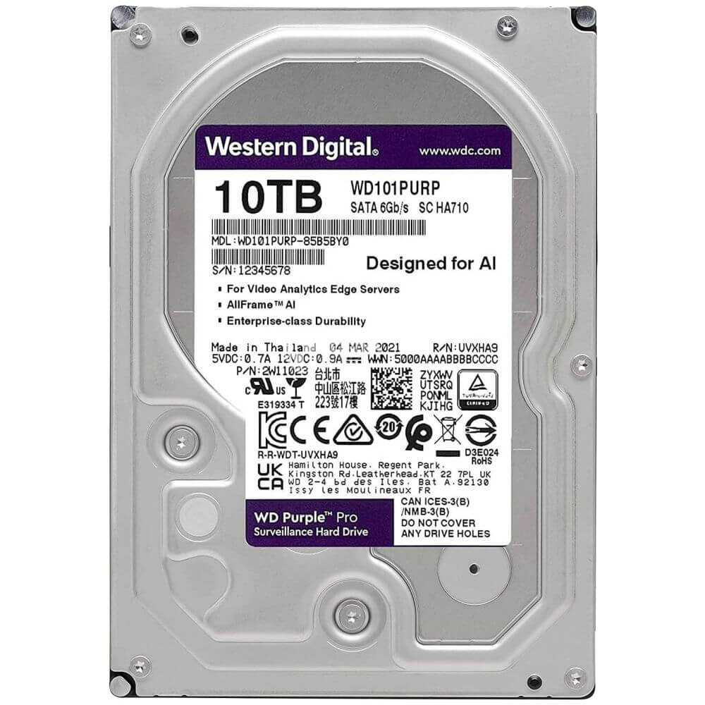 картинка Жесткий диск для видеонаблюдения HDD 10Tb Western Digital Purple SATA3 256Mb 7200rpm 3,5" WD101PURP от магазина itmag.kz