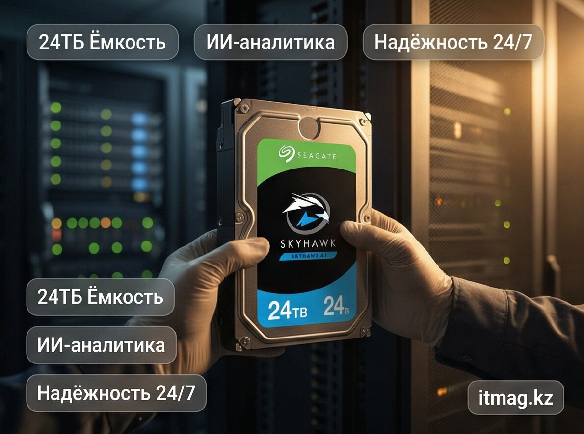 Жесткий диск для видеонаблюдения с искусственным интеллектом 24Tb Seagate SkyHawk AI Survelilance SATA3 3.5" (ST24000VE002) фото