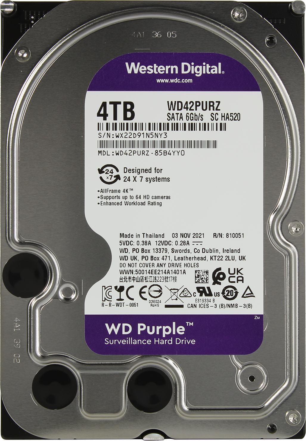 картинка Жесткий диск для видеонаблюдения HDD  4Tb Western Digital Purple WD42PURZ SATA 6Gb/s 256Mb 3,5" от магазина itmag.kz