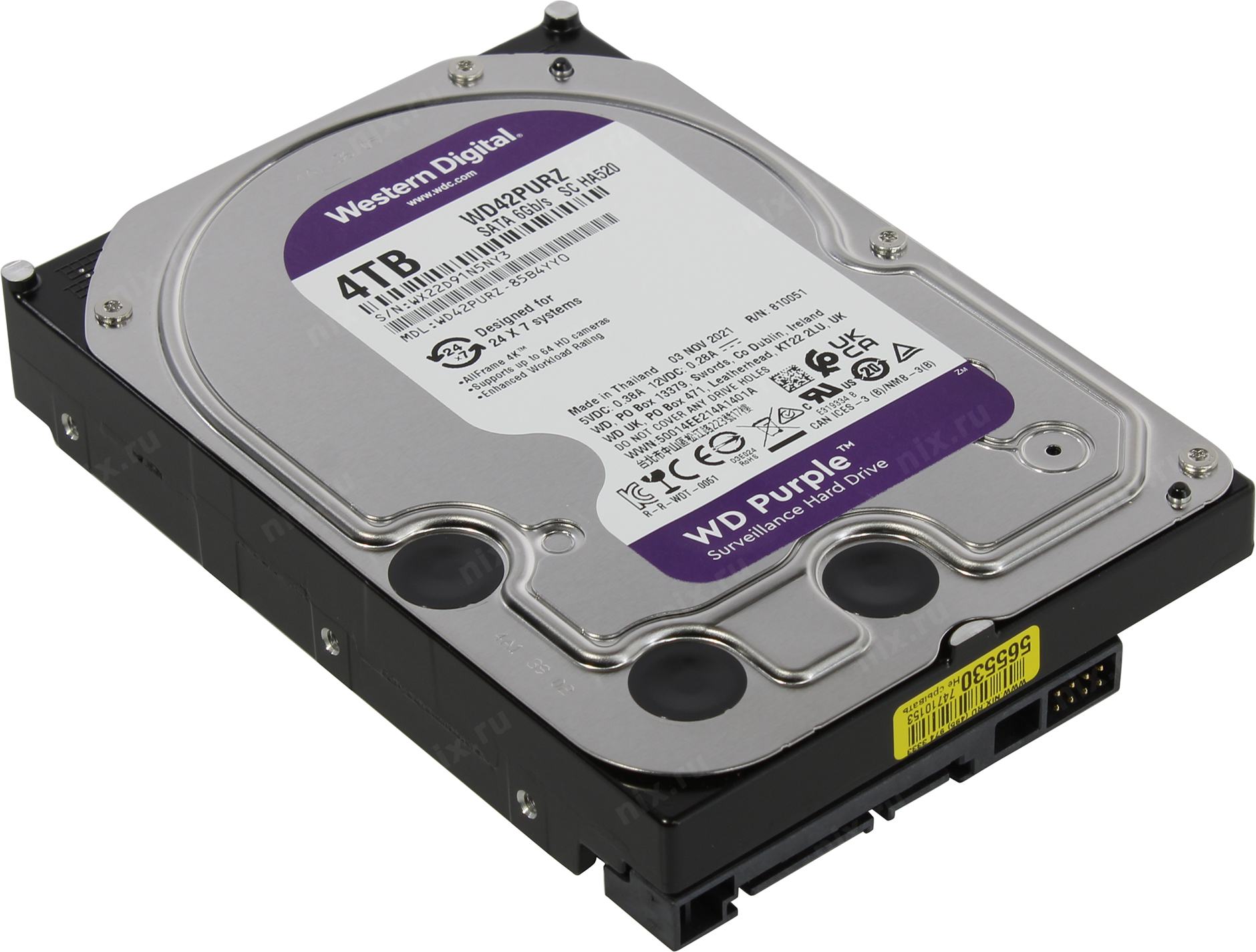картинка Жесткий диск для видеонаблюдения HDD  4Tb Western Digital Purple WD42PURZ SATA 6Gb/s 256Mb 3,5" от магазина itmag.kz