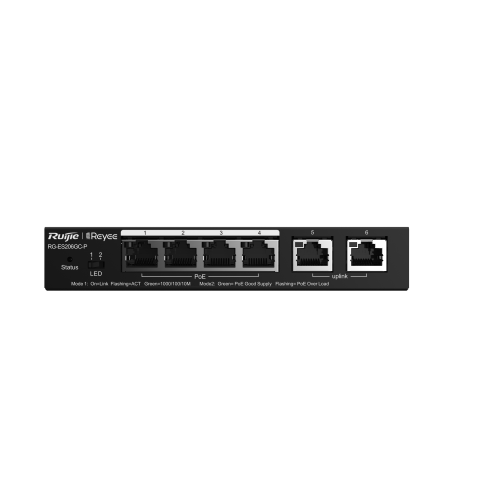 картинка Коммутатор Reyee RG-ES206GC-P L2 PoE+(6x10/100/1000Base-T, 4xPoE+ ports, 54W PoE power budget, Desktop Case, Fanless) от магазина itmag.kz