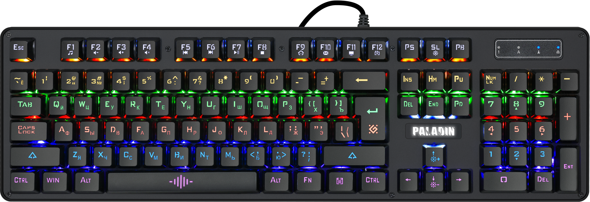 картинка Клавиатура проводная игровая механическая Defender Paladin GK-370L,anti-ghost,радужная (Черный), USB от магазина itmag.kz