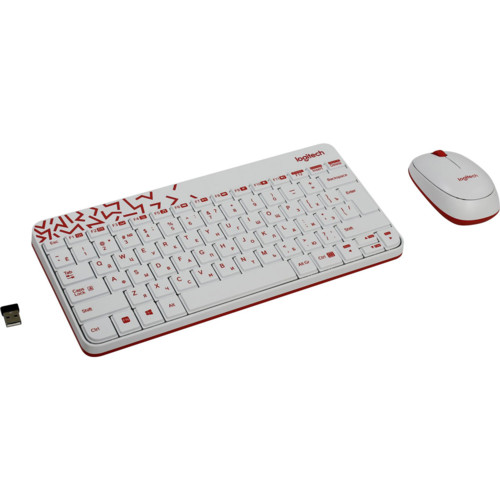 картинка Беспроводная клавиатура + мышь Logitech MK240 White (белый с красным рисунком) от магазина itmag.kz