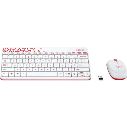 картинка Беспроводная клавиатура + мышь Logitech MK240 White (белый с красным рисунком) от магазина itmag.kz