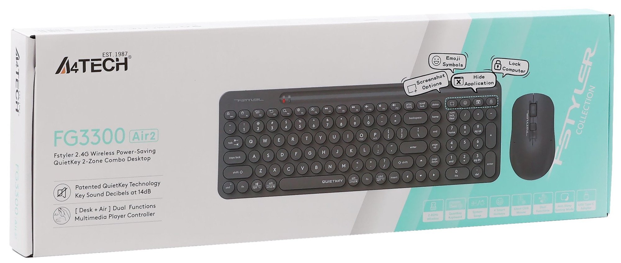 Клавиатура+мышь беспроводная A4tech Fstyler FG3300 Air2, Grey (FG3300 Air2 Grey) фото