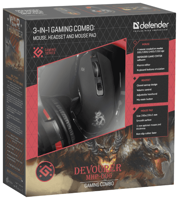 картинка Игровой набор Defender Devourer MHP-006 мышь+гарнитура+ковер от магазина itmag.kz