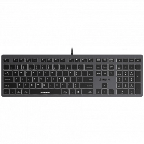 картинка Клавиатура A4tech Fstyler FX60H-White-LED <USB, SLIM, USB-HUB*2, серый корпус, белая подсветка> от магазина itmag.kz