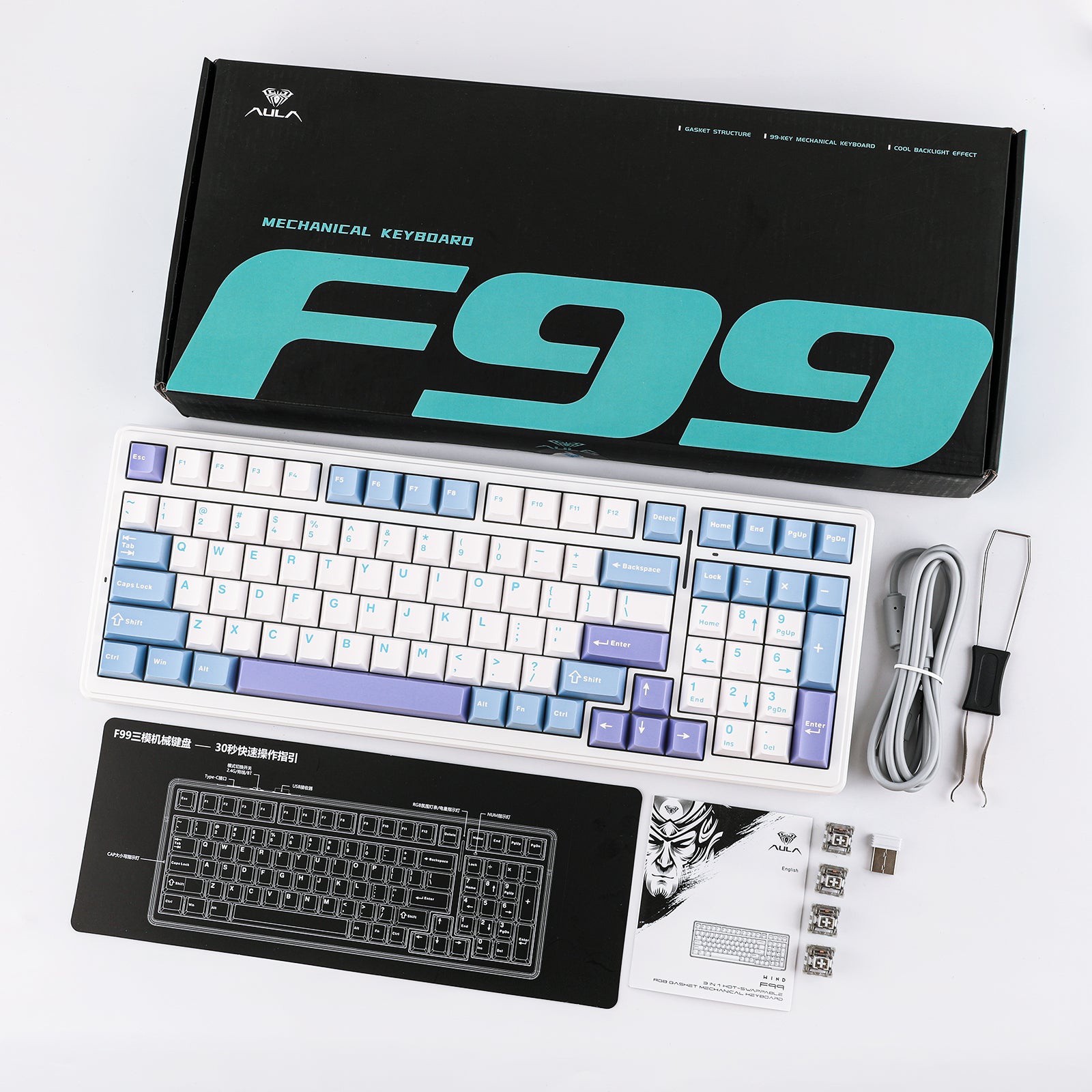 Клавиатура Aula F99, white-blue-purple (F99 white-blue-purple) фото