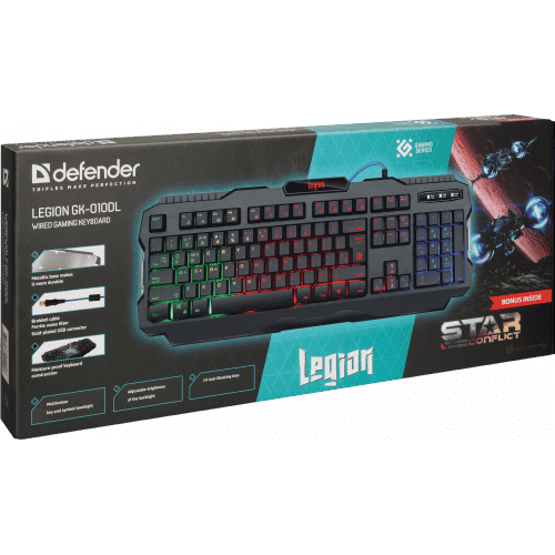 картинка Клавиатура проводная игровая Defender Legion GK-010DL, ENG/RUS, USB, RGB подсветка от магазина itmag.kz