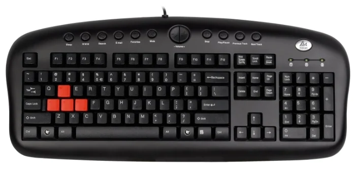 картинка Клавиатура игровая A4tech KB-28G USB, Black, сменные красные клавиши A,S,W,D от магазина itmag.kz