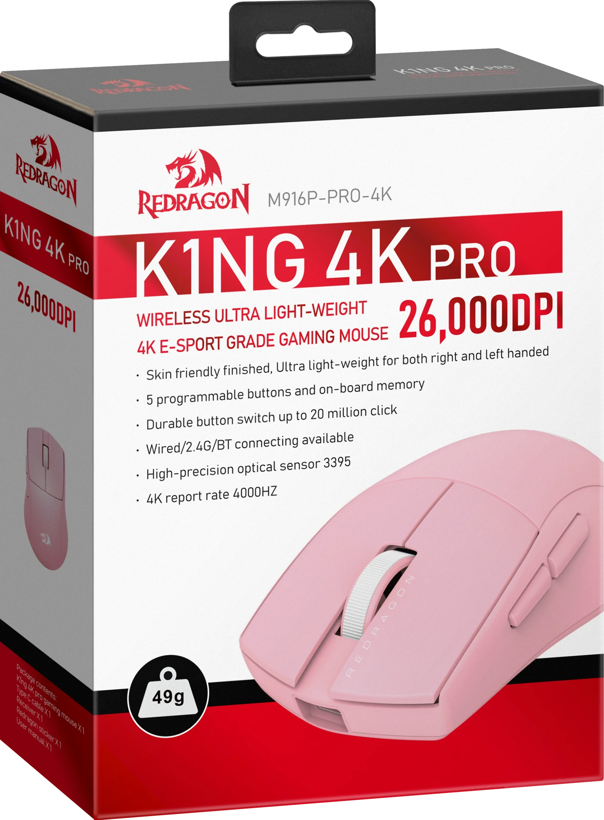 Мышь Redragon K1ng 4K Pro, Pink  (72213) фото