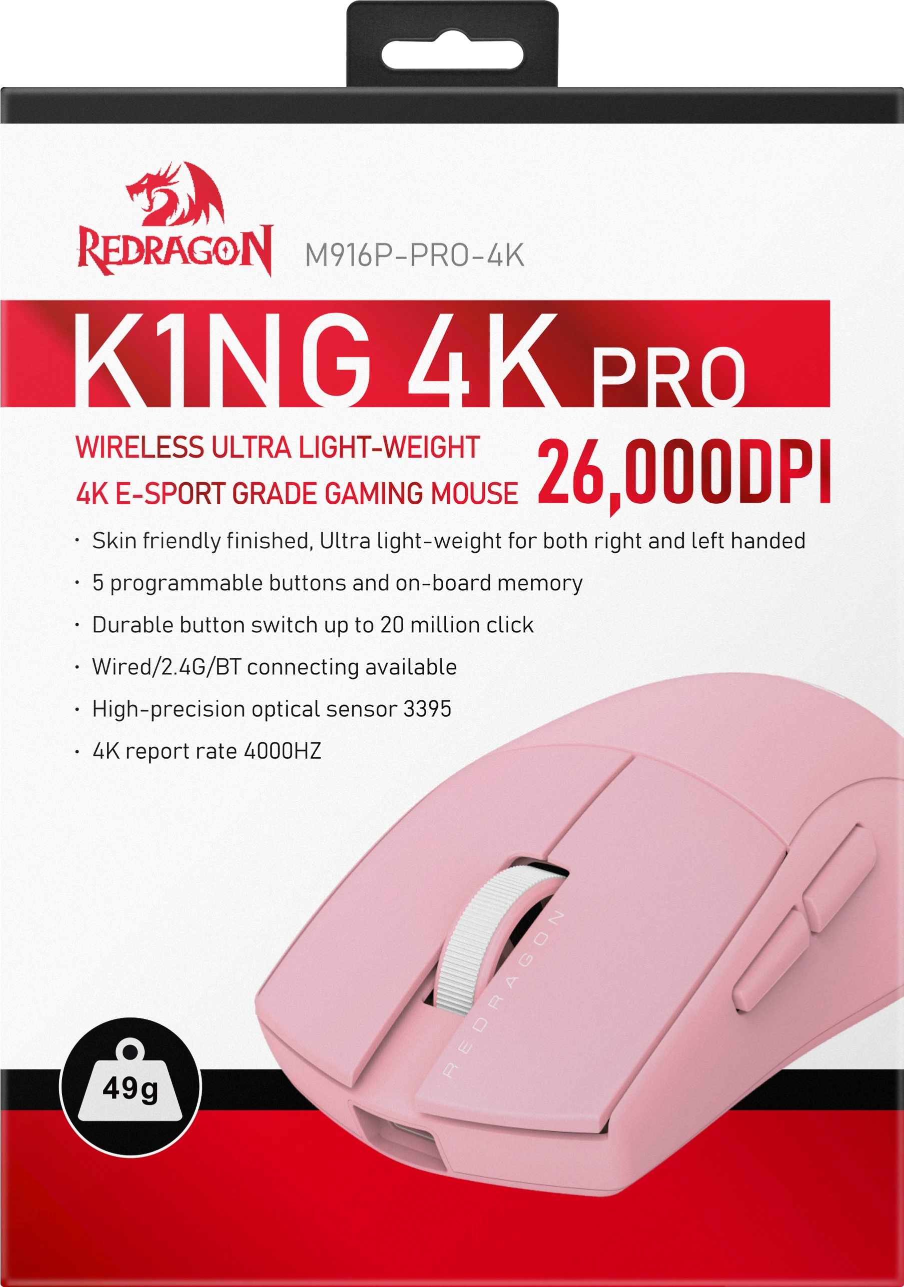Мышь Redragon K1ng 4K Pro, Pink  (72213) фото