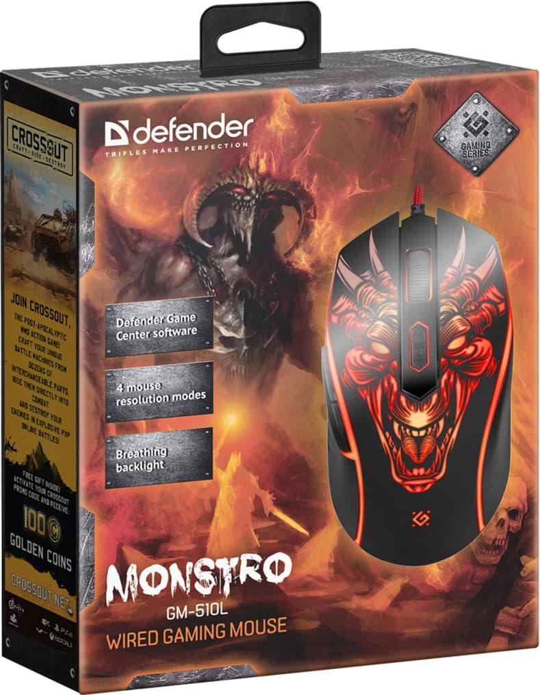 картинка Игровая мышь проводная игровая оптическая Defender Monstro GM-510L (черный),USB, 6 кнопок, 800-3200 dpi, НОВИНКА! от магазина itmag.kz