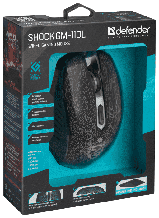 картинка Игровая мышь проводная игровая оптическая Defender Shock GM-110L (черный),USB от магазина itmag.kz