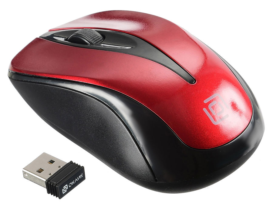 картинка Компьютерная мышь Oklick 675MW черный/красный оптическая (800dpi) беспроводная USB (3but) от магазина itmag.kz