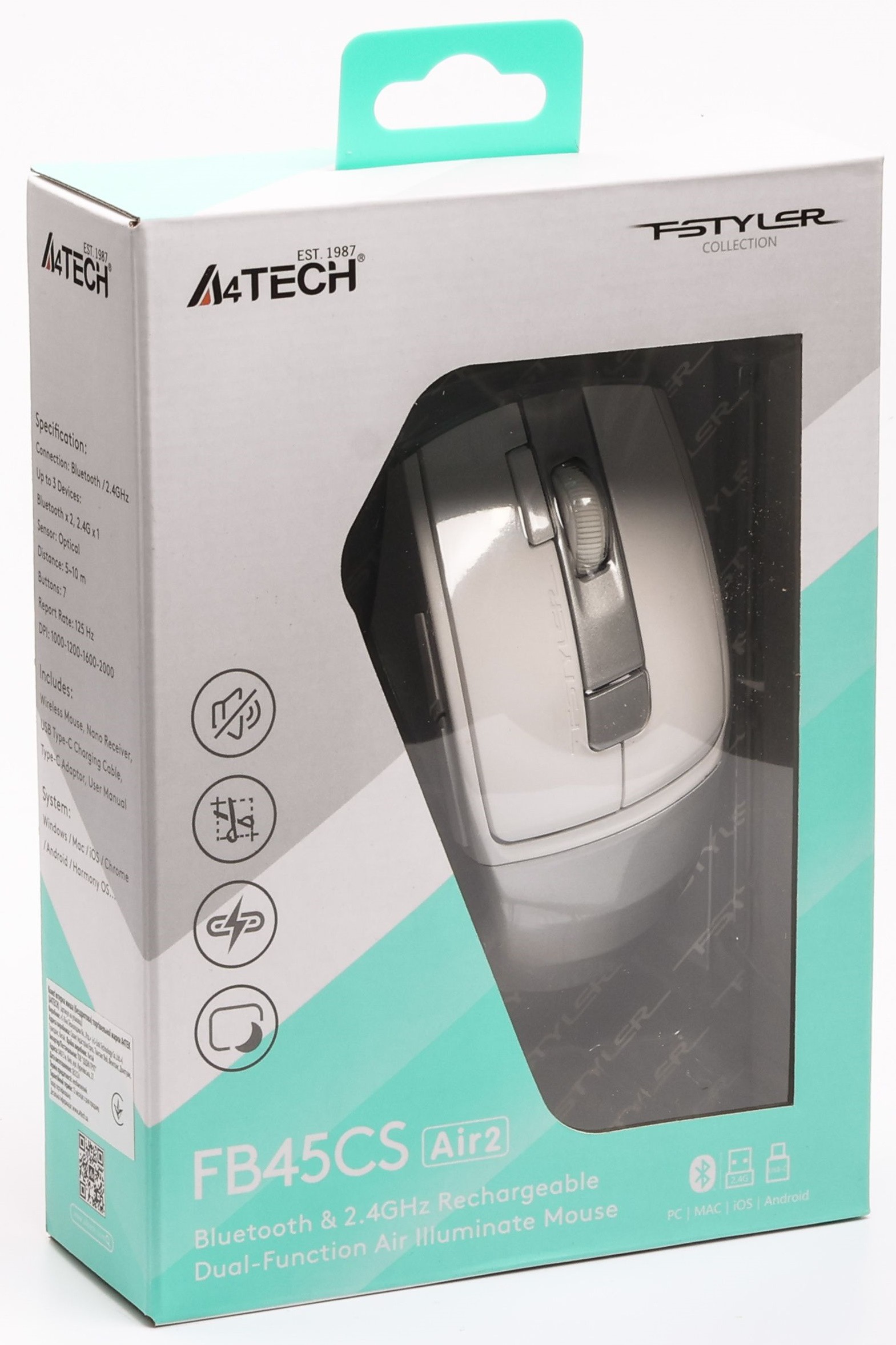 Мышь беспроводная A4tech Fstyler FB45CSAir 2 Silver White (FB45CSAir 2 Silver White) фото