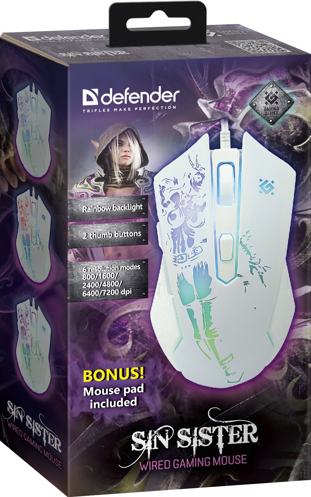 Мышь Defender Sin'Sister GM-933, White + коврик (52932) фото