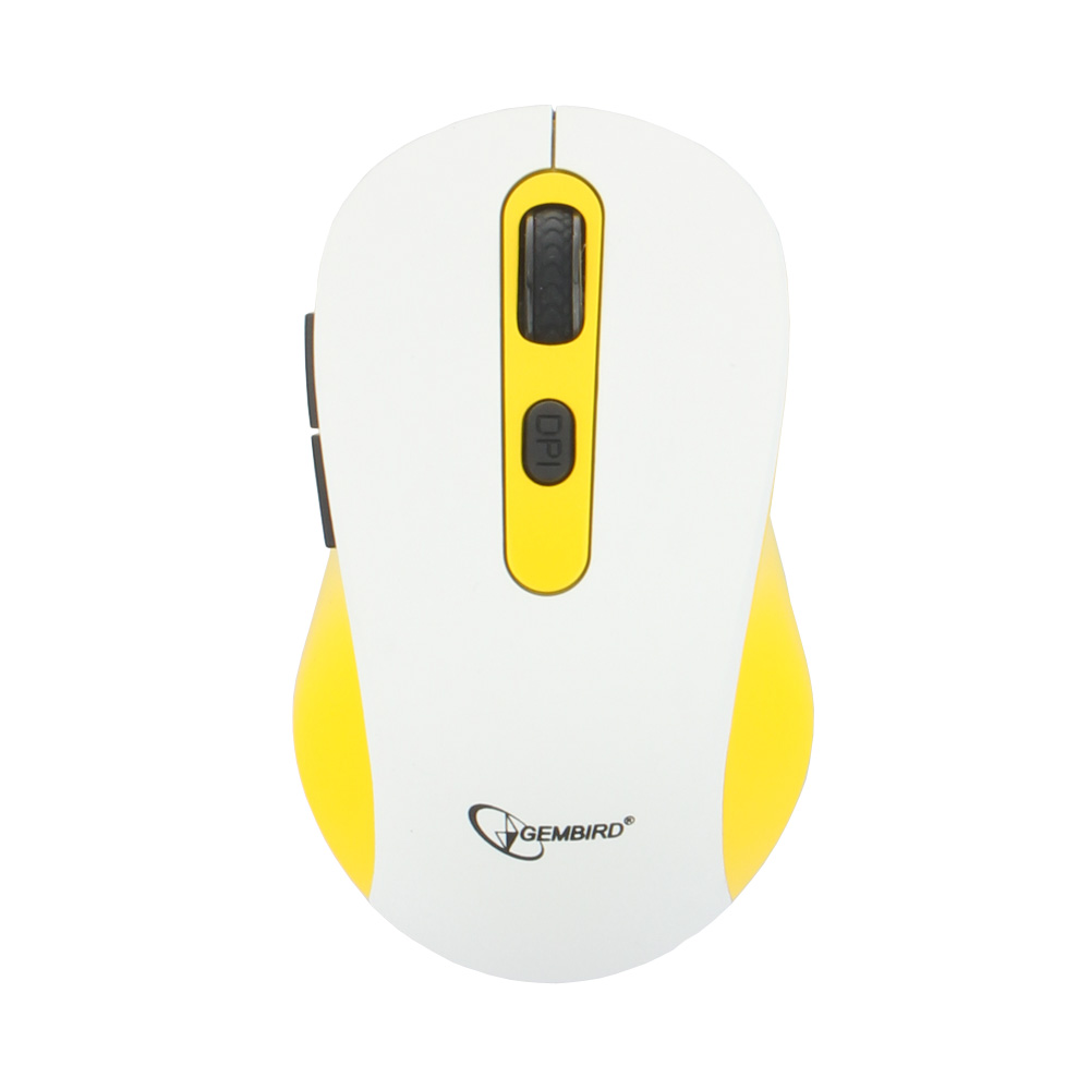 картинка Мышь беспроводная Gembird MUSW-221-Y, белый/жёлтый, 5кн.+колесо-кнопка, 800/1200/1600DPI, 2.4ГГц от магазина itmag.kz