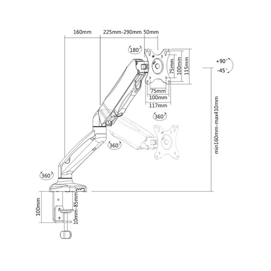 картинка Настольный кронштейн с газлифтом Brateck LDT13-C012 для 1 монитора (13"-27") от магазина itmag.kz