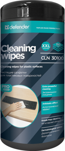 картинка Универсальные чистящие салфетки для поверхностей Defender CLN 30100 Pro, в тубе 110шт от магазина itmag.kz