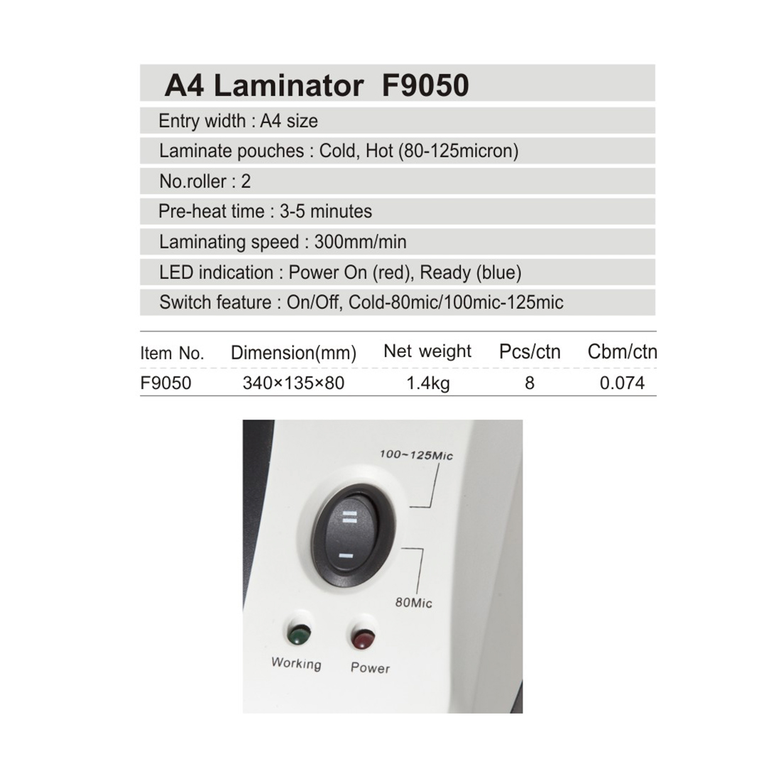 картинка Ламинатор COMIX F9050 А4, 2 вала, 80-125 мкм, 30 см/мин. от магазина itmag.kz