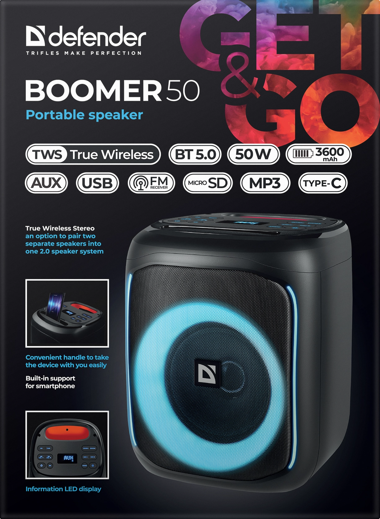 Портативная колонка Defender Boomer 50 черный (65450) фото