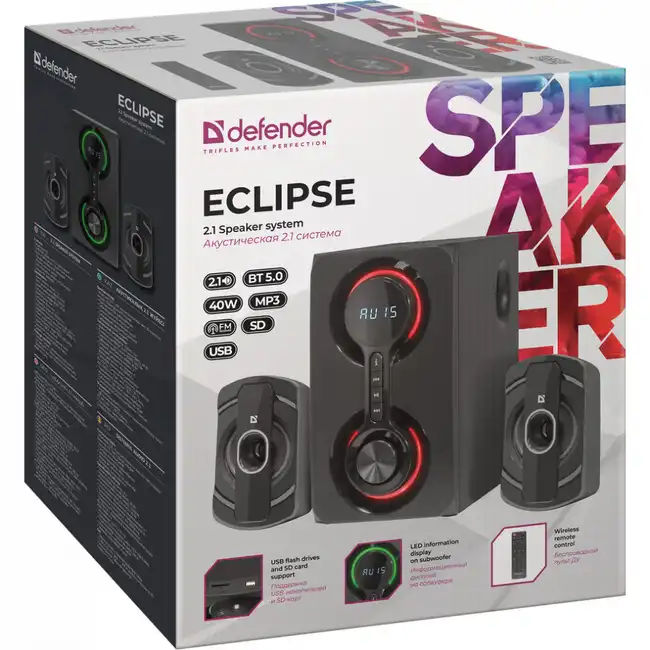 Колонки Defender Eclipse (2.1) - Black, SD, USB, FM, MP3, LED (65593) фото