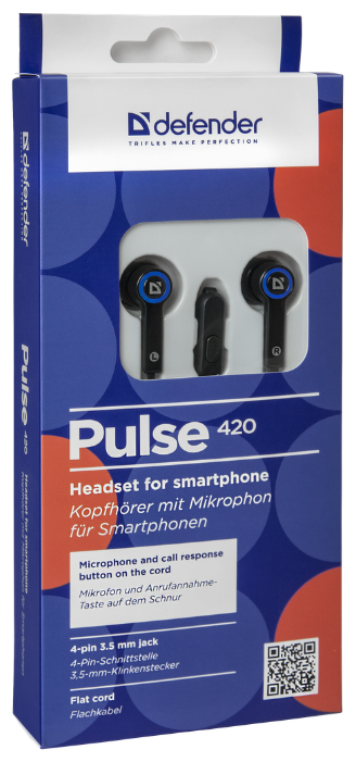 картинка Наушники-вкладыши проводные Defender Pulse 420 черный + синий от магазина itmag.kz