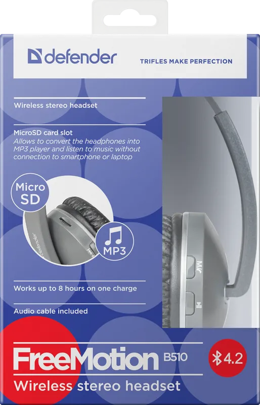 Bluetooth гарнитура Defender FreeMotion B510, Grey (63512) фото