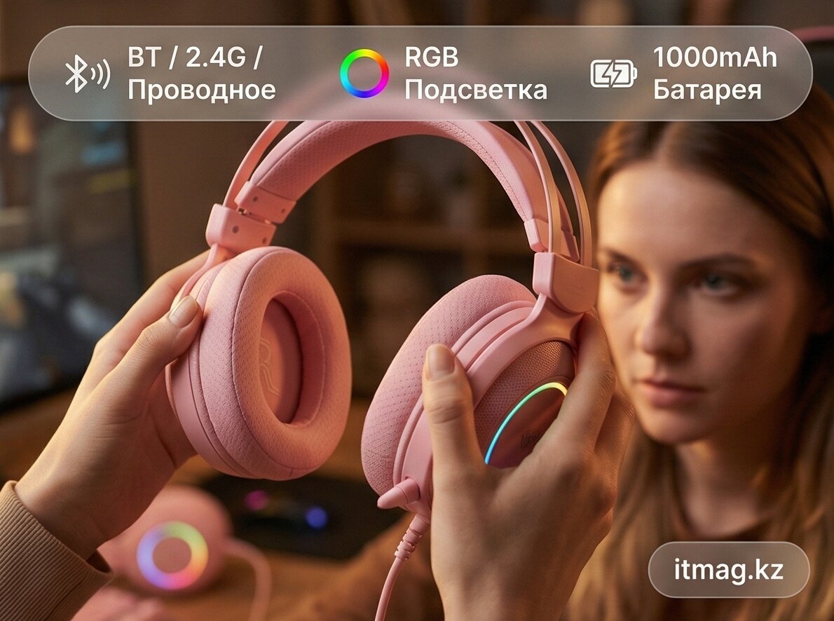 Наушники с микрофоном AULA G7 Pink, 1000mAh, RGB (G7 Pink) фото