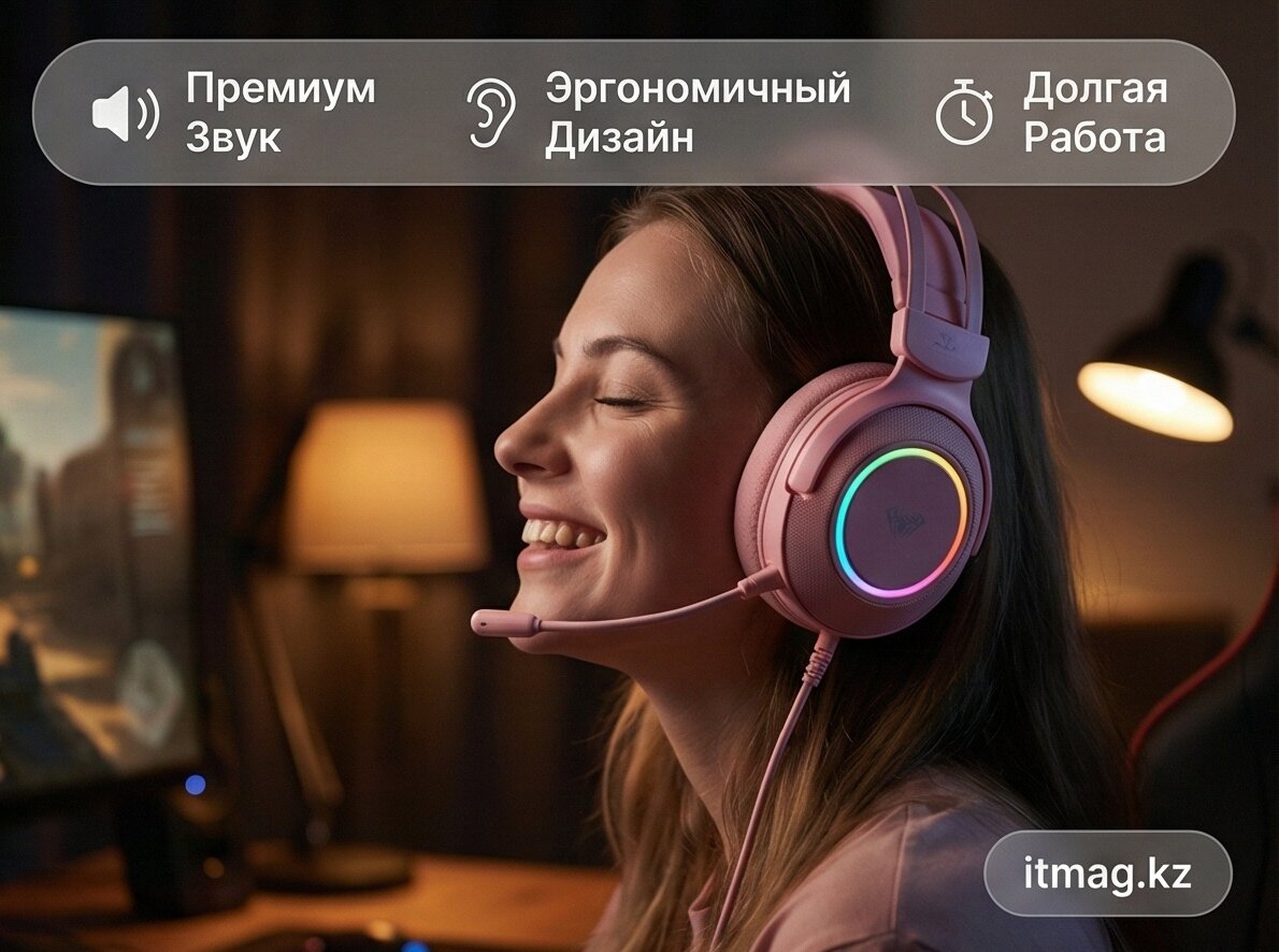 Наушники с микрофоном AULA G7 Pink, 1000mAh, RGB (G7 Pink) фото