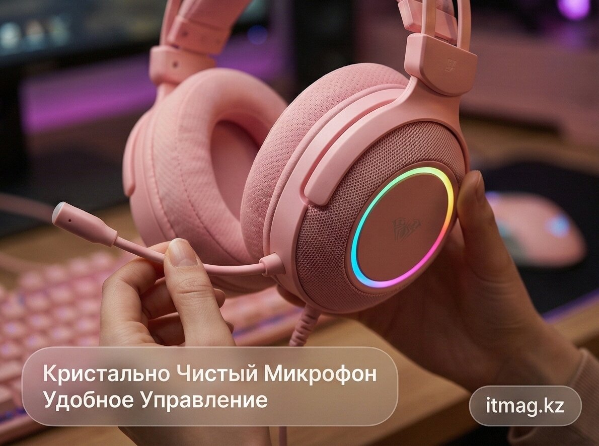 Наушники с микрофоном AULA G7 Pink, 1000mAh, RGB (G7 Pink) фото