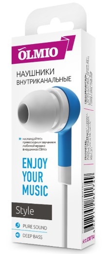 картинка Наушники-вкладыши проводные OLMIO "Style", голубой от магазина itmag.kz