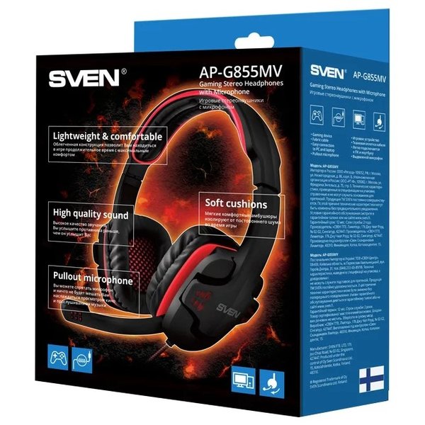 картинка Игровые стереонаушники с микрофоном SVEN AP-G855MV, черный-красный от магазина itmag.kz