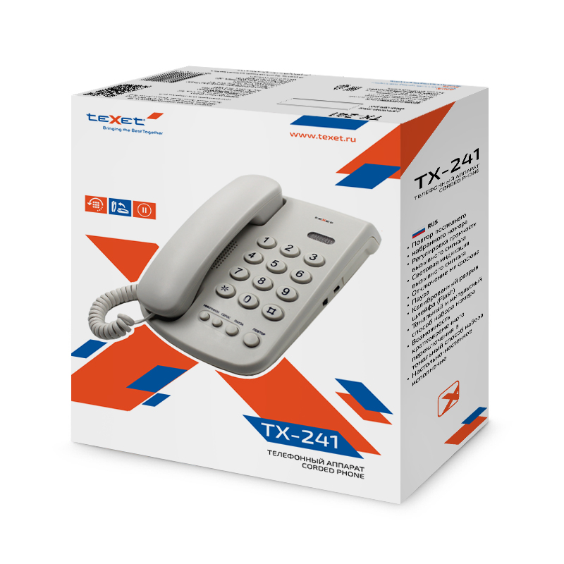 картинка Телефон проводной Texet TX-241 светло-серый от магазина itmag.kz