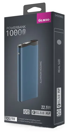 картинка Зарядное устройство Power bank Olmio QL-10, 10000mAh голубой от магазина itmag.kz