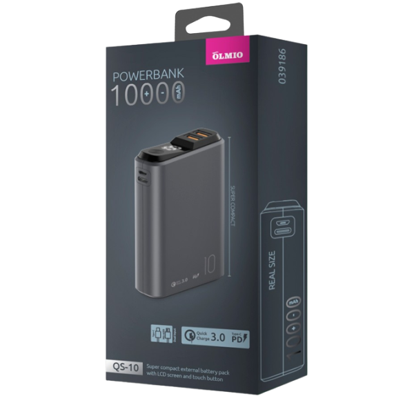 картинка Зарядное устройство Power bank Olmio QR-10 10000mAh QuickCharge3.0 серый от магазина itmag.kz